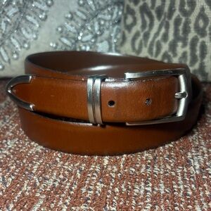 Men’s cognac Brown Leather Belt with Silver Buckle western inspired classic belt